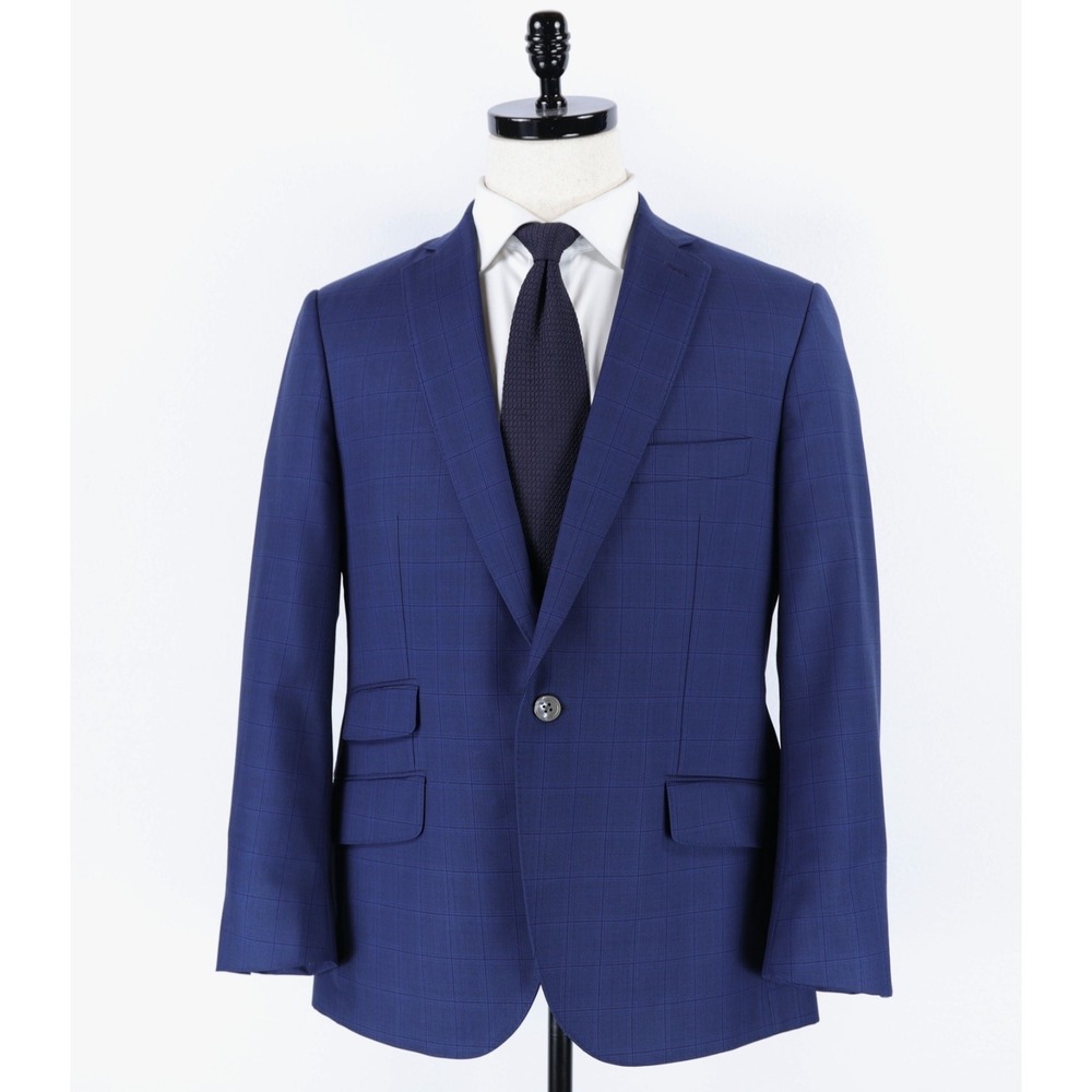 J Hilburn Wool Suit 40S Blue Checks 1 Btn Vitale Barberis Canonico Revenge Wool
